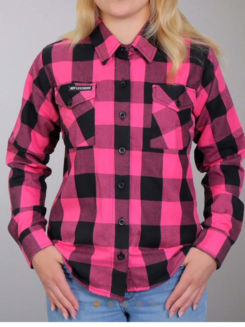 Hot Leathers Women's "Black Lantern" Black/Pink Plaid Flannel Shirt Size XL